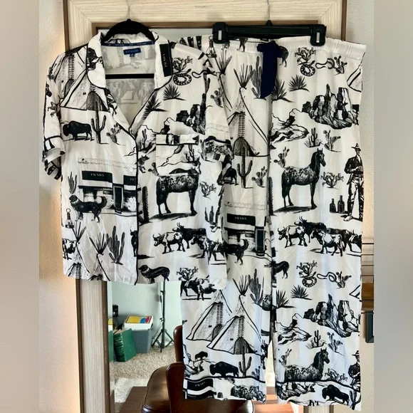 KATIE KIME Marfa Toile Pajama Pant Set Black Cotton size 3XL Horse Prada western - Picture 2 of 10